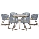 Ver imagem 1 de Mesa com 6 Cadeiras de Jantar Roma 120cm e Noronha em Alumínio Marrom Corda Náutica Estofado 7 Trama