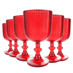 Jogo com 6 Taças Versalhes de Vidro Vermelho de Agua ou Suco 390ml