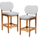 Ver imagem 1 de Kit 02 Banquetas Baixa Bar Cozinha Sala Jantar Fixa Betta L02 Imbuia Linho Cinza - Lyam Decor Banque