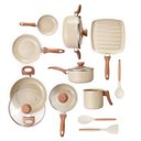 Ver imagem 1 de Jogo com 8 Panelas Antiaderentes de Ceramica e Aluminio Bege Terrara e 3 Utensílios de Silicone - Oi