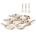 Ver imagem 2 de Jogo com 8 Panelas Antiaderentes de Ceramica e Aluminio Bege Terrara e 3 Utensílios de Silicone - Oi