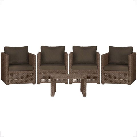 Mesa e 4 Poltronas Madri Corda Náutica Estofado 9 Trama Marrom