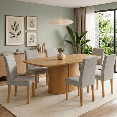 Conjunto Sala de Jantar 6 Lugares Retangular Tampo MDF 180x90cm Mesa Diana e Cadeiras Espanha