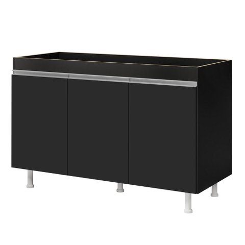 Balcão Buffet Gabinete de Cozinha Lux 119cm 100% Mdf sem Tampo 03 Portas Preto - Desk Design