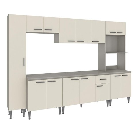 Cozinha Modulada Max 295 Cm 7 Peças Balcão Tampo Armário Nicho Forno Mdp Cinza Champanhe - Clicklar