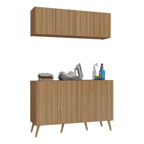 Conjunto Lavanderia Retrô Multiuso Armário Aéreo e Balcão 4 Portas Multimóveis Mp5053 Rustic/