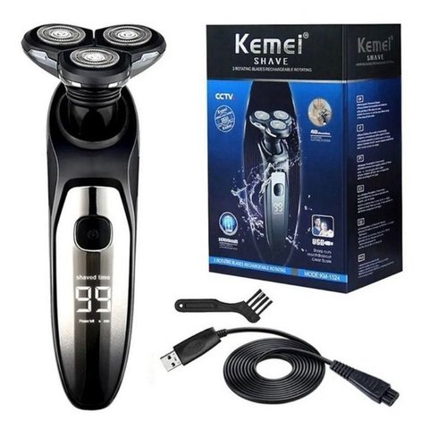 Aparelho Barbear Máquina Barbeador Shave Rotações Kemei 1524