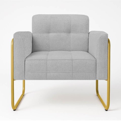 Poltrona Sala Industrial Alta Tubo Dourado Elisa Linho D03 - D’Rossi