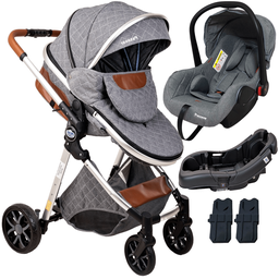 Carrinho de Bebe com Bebe Conforto Base Passear Baby Ares Cinza - 1