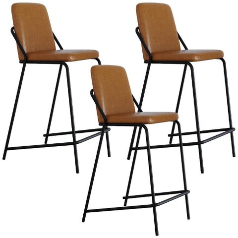 Kit 03 Banquetas Alta Bar Cozinha Sala de Jantar Loft Preto C01 Courino Caramelo - Lyam Decor
