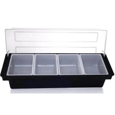 Porta Condimentos Profissional 4 Divisórias Weck Cozinha Preto Organizador Barman Frutas