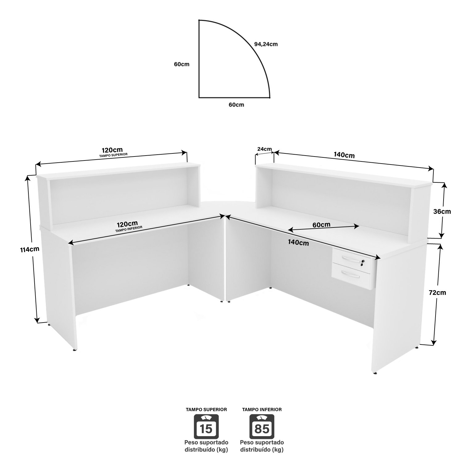 Balcão Atendimento de Canto C/ Gaveteiro Recepção 1400x600 Netmobil - Branco - 4