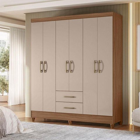 Guarda Roupa Casal Ambiente Panamá 6 Portas Carvalho Fendi - Moval