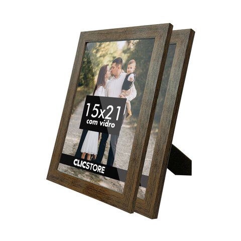 Kit 2 Porta Retrato 15x21 A5 com Vidro Fotos Moldura Aparador Decoração Quadro:tabaco