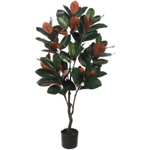 Planta Artificial Arvore Ficus Elastica Real Toque C/pote X84 Verde Amarelo 1,2m