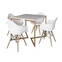 Ver imagem 6 de Mesa Jantar Industrial Quadrada 90cm Branca Base V Dourada com 4 Poltronas Daw Madeira Marrom