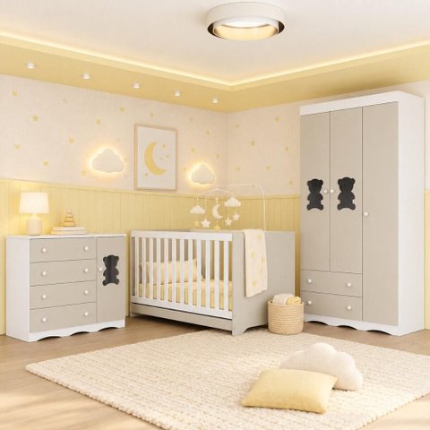 Quarto de Bebê Completo com Berço Americano 3 em 1 e Colchão Incluso Flor Multimóveis MP4934