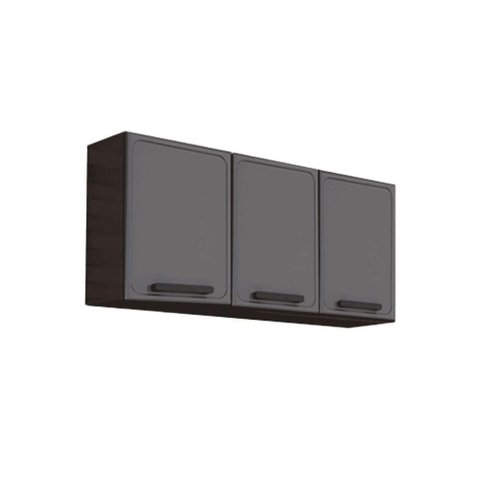 Armário Aéreo Cozinha Modulado Estilo 7008 C/ 3 Portas Cinza/grafite - Bertolini