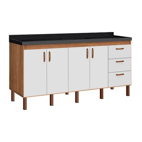 Armário Cozinha Pia Gabinete 174 cm com 4 Portas e 3 Gavetas:Avelato/Branco