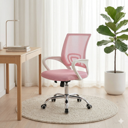 Cadeira de Escritório Begonia Tela Mesh Ergonômica Rosa + E-book - 1