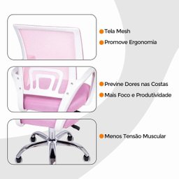 Cadeira de Escritório Begonia Tela Mesh Ergonômica Rosa + E-book - 8