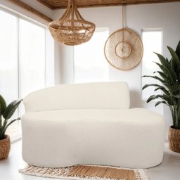 Sofá Curvo 2 Lugares Feijão Orgânico e Poltrona Bouclé Bege + Brindes - 4