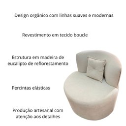 Sofá Curvo 2 Lugares Feijão Orgânico e Poltrona Bouclé Bege + Brindes - 7