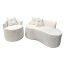 Ver imagem 1 de Sofá Curvo 2 Lugares Feijão Orgânico e Poltrona Bouclé Bege + Brindes