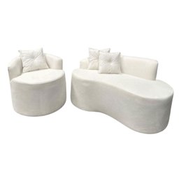 Sofá Curvo 2 Lugares Feijão Orgânico e Poltrona Bouclé Bege + Brindes - 1