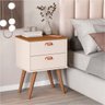 Mesa de Cabeceira Janus Off White Nature 2 Gavetas Pés Palito Retrô Sal - 2