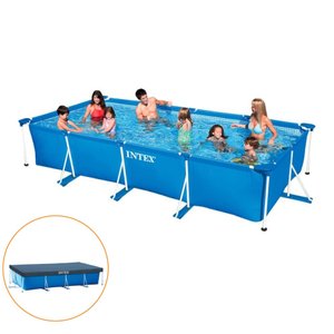 Piscina Estrutural Retangular 7.127 Litros Com Capa Pvc Armação Intex