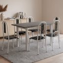 Ver imagem 1 de Conjunto Sala de Jantar Mesa com 6 Cadeiras Tampo de Granito e Aço Fernanda Branco/Preto Floral