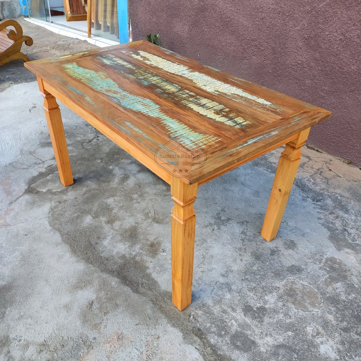 Mesa em madeira 100 x 70 com tinta pátina em demolição Sudeste Rústico - 4