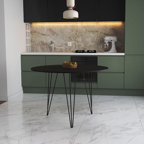 Mesa de Jantar Redonda 90cm Preta Clips 3 Pés Ferro Preto