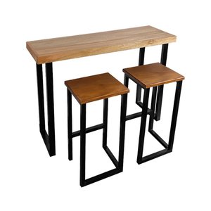 Conjunto Bistrô Premium Mesa de Apoio 120cm com 2 Banquetas Industriais Base em Ferro Preto