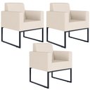 Ver imagem 1 de Kit 3 Poltronas Decorativas para Sala Recepção Base Fixa de Metal Helô L02 Suede Bege - Lyam