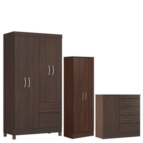 Guarda Roupa Solteiro Lótus com Multiuso Golden com Cômoda Montevidéu Café - Demóbile