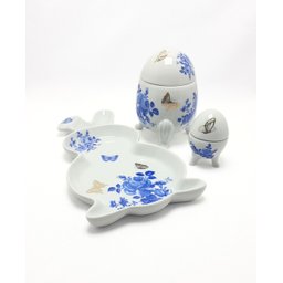 Conjunto Páscoa - Flores Azul e Borboletas Cerâmica Maria Sofia - 2