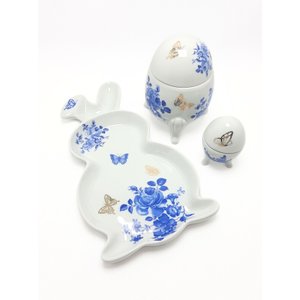 Conjunto Páscoa - Flores Azul e Borboletas Cerâmica Maria Sofia