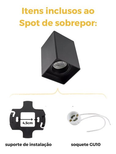 Kit 3 Spot Sobrepor Quadrat Quadrado 1x Mr16 Envio 24h - Preto - 110v 220v (bivolt) - 3