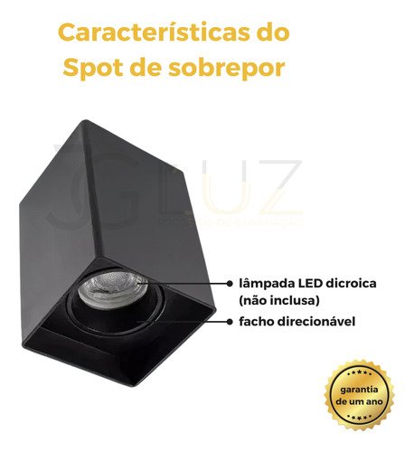 Kit 3 Spot Sobrepor Quadrat Quadrado 1x Mr16 Envio 24h - Preto - 110v 220v (bivolt) - 2