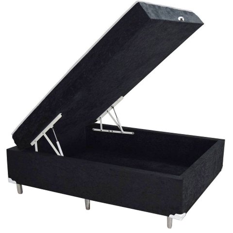 Cama Box Baú Blindado Casal Conjugado Ortopédico Suede Preto 45x138x188