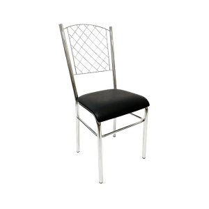 Cadeira de Cozinha com Reforço Cromada Encosto Grade Assento Preto - Poltronas do Sul