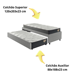 Bicama Box Viúva para Colchão 120x203 Courino Linho Cinza com 2 Colchões Adapto Ecoflex - 7