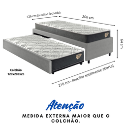 Bicama Box Viúva para Colchão 120x203 Courino Linho Cinza com 2 Colchões Adapto Ecoflex - 2