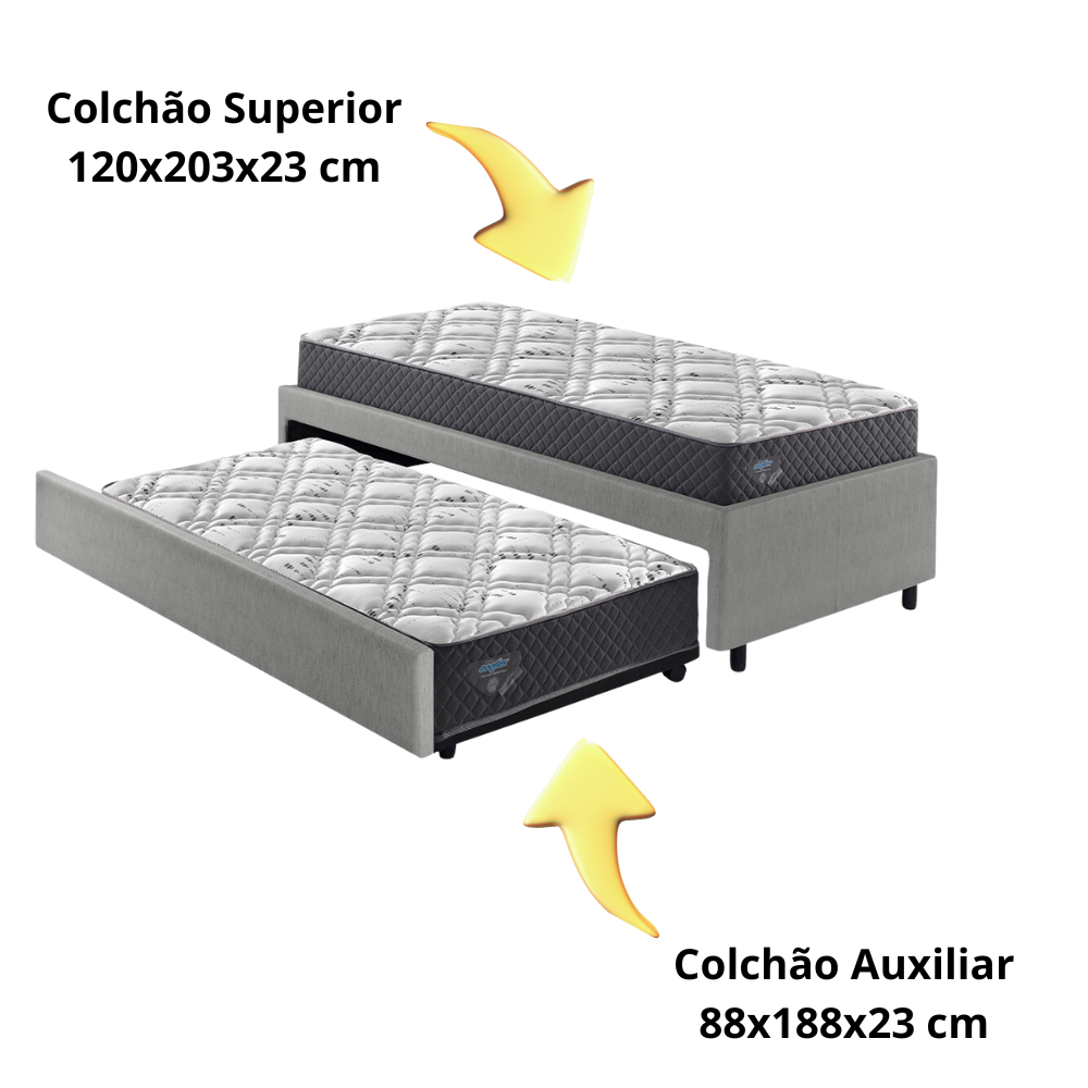 Bicama Box Viúva 126x208 Courino Linho Cinza com Dois Colchões Adapto Molas Ensacadas Ecoflex - 4