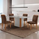Ver imagem 1 de Mesa de Jantar Isadora com 4 Cadeiras Moderna Mobilia Veludo Marrom/off/nat/serig Off com Vidro