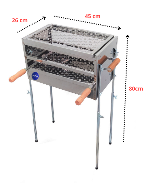 Churrasqueira a Carvão Inox Média Assar Espetinho 2 Grelhas Pés Reguláveis - 3