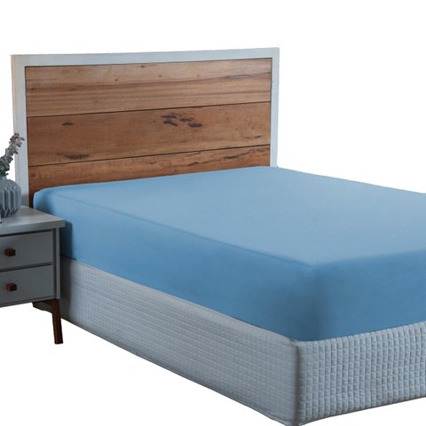 Lençol King Size 100% Algodão Percal 300 Fios com Elástico Forro de Cama:azul Bebe