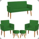 Ver imagem 1 de Kit Namoradeira Decorativa + 2 Poltronas Para Sala Reforçadas + 2 Puff Redondo Suede Verde